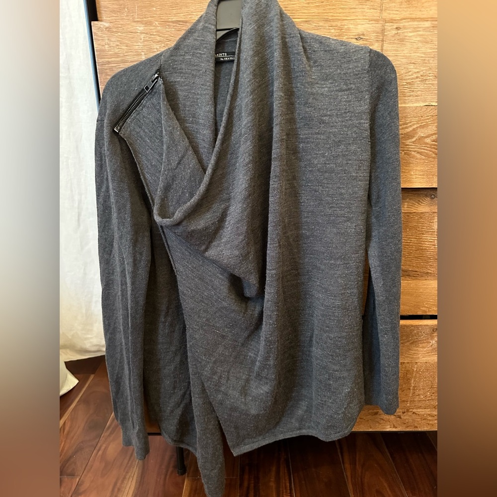All Saints cardigan. Zips at shoulder.